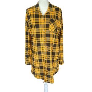 Haley & June women's XL yellow & black long sleeve collared flannel shirt dress